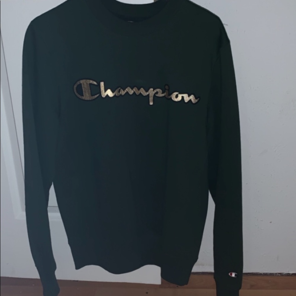 Olive green/metallic gold champion crewneck